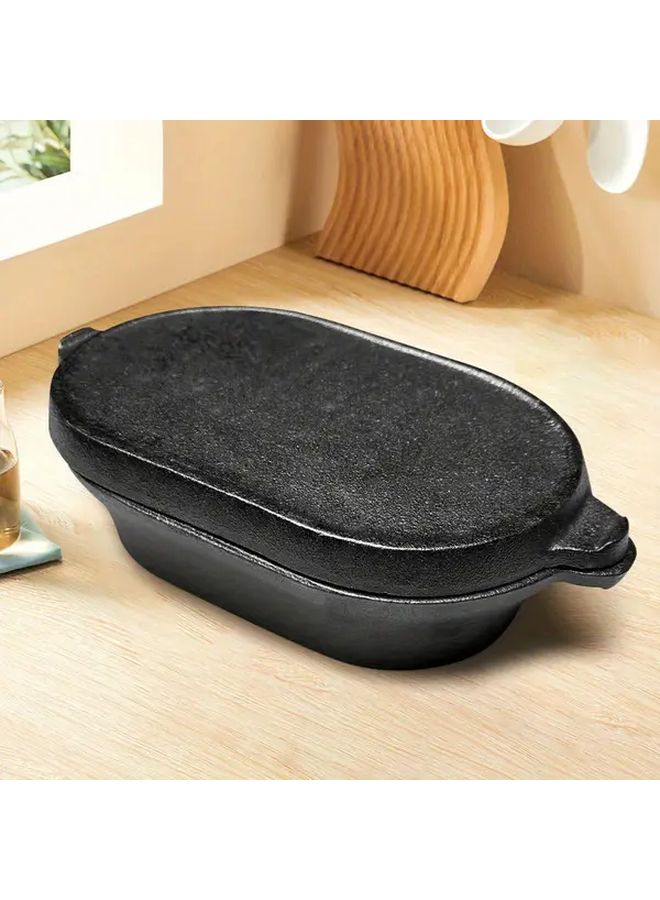 Black Cast Iron Reversible Grill Pan 11X6 3in Oval Griddle For Indoor Outdoor Cooking - Image 3